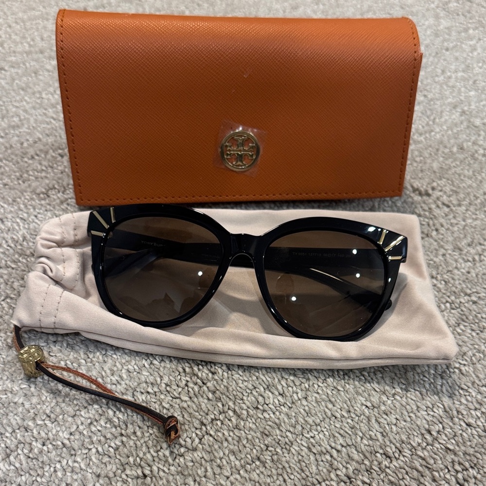 Tory Burch Black Oversized Sunglasses with Orange Logo Case